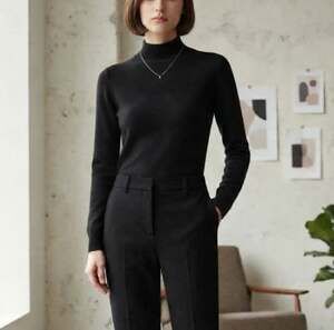 Country Shop Cashmere Black Mock Neck Sweater Warm Comfy Quiet Luxury Size S